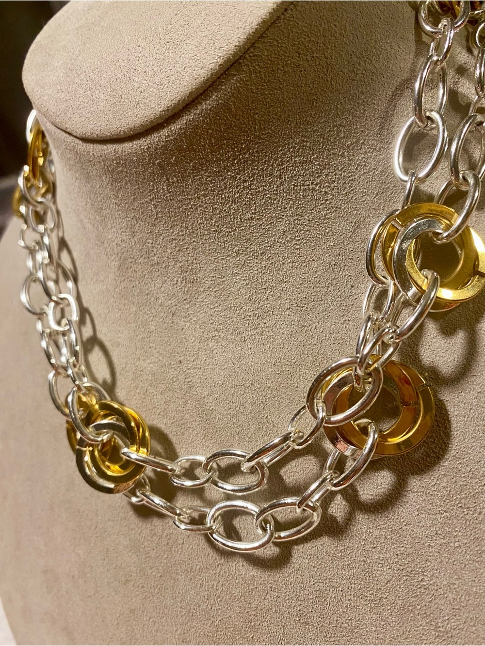 Long Two-Tone Silver and Gold Link Necklace